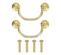 sourcing map 2Pcs 3.15 Inch Brass Drawer Pulls and Knobs with Double Mounting Holes, Vintage Ring Drawer Pulls with Screws Flower Shape for Cabinet Dresser Closet Cupboard, Gold Tone