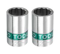 sourcing map 2pcs 3/4" Drive 12 Points Socket 24mm Metric Shallow Impact Socket 40CR Galvanizing Flip Spindle Nut Impact Grade for Home Auto Nuts Bolts Repair, Silver Green