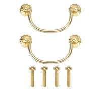 sourcing map 2Pcs 3.54 Inch Brass Drawer Pulls and Knobs with Double Mounting Holes, Vintage Ring Drawer Pulls with Screws Flower Shape for Cabinet Dresser Closet Cupboard, Gold Tone