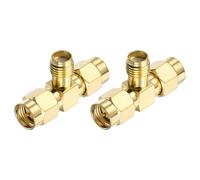 sourcing map 2Pcs 3 Way SMA Splitter Adapter SMA Female to Dual Male Adapter Converter 50 Ohm for Antennas, Signal Monitoring, Test Bench, Wifi Router, Car Navigation, Gold