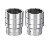sourcing map 2pcs 30mm 12 Point Shallow Socket 3/4" Drive CR-V Standard Metric Triple Square Drive Socket for Maintenance