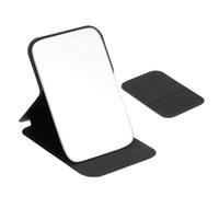 sourcing map 2PCS 4.3" Mini Folding Mirror, Small Portable Makeup Mirror with Adjustable Stand, PU Leather Handheld Mirrors for Women Travel, Home, Pockets, (Black)