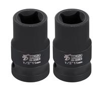 sourcing map 2pcs 4 Point Square Socket 1/2" Drive 11mm Metric Square Impact Socket 1.6" (40mm) Long 40CR Steel Phosphating Standard Wheel Sleeve Tool for Auto Repair Mechanical Home Use