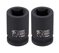 sourcing map 2pcs 4 Point Square Socket 1/2" Drive 13mm Metric Square Impact Socket 1.6" (40mm) Long 40CR Steel Phosphating Standard Wheel Sleeve Tool for Auto Repair Mechanical Home Use