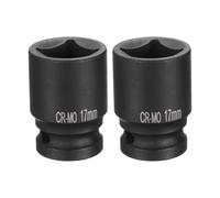 sourcing map 2pcs 4 Point Square Socket 1/2" Drive 17mm Metric Square Impact Socket CR-MO Blackening Standard Wheel Sockets Pneumatic Socket Tool for Auto Repair Mechanical Maintenance Home Use