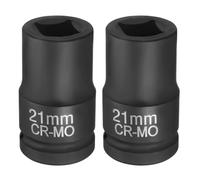 sourcing map 2pcs 4 Point Square Socket 1" Drive 21mm Metric Square Impact Socket CR-MO Blackening Standard Wheel Sleeve Pneumatic Sleeve Tool for Auto Repair Mechanical Maintenance Home Use