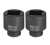 sourcing map 2pcs 4 Point Square Socket 1" Drive 46mm Metric Square Impact Socket CR-MO Blackening Standard Wheel Sleeve Pneumatic Sleeve Tool for Auto Repair Mechanical Maintenance Home Use