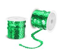 sourcing map 2Pcs 5 Yards x 0.24 Inch 6mm Flat Sequin Strip Laser Sequins Fabric Paillette Spangle Sequins Trim for Crafts DIY Sequin Fringe Sewing Green