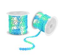 sourcing map 2Pcs 5 Yards x 0.24 Inch 6mm Flat Sequin Strip Laser Sequins Fabric Paillette Spangle Sequins Trim for Crafts DIY Sequin Fringe Sewing Lake Blue AB