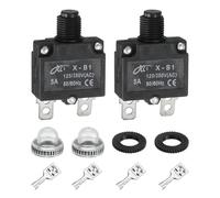 sourcing map 2PCS 5A Thermal Circuit Breakers, 125/250V AC,32V DC Manual Reset Push Button Overload Protector Circuit Breaker with Waterproof Button Caps Quick Connector Terminals, X-B1