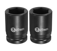 sourcing map 2pcs 6 Point Deep Impact Socket 3/4" Drive 27mm Metric CR-V Steel Hex Nut Bolt Sockets 2.4" Long for Auto Machine Repair