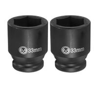 sourcing map 2pcs 6 Point Deep Impact Socket 3/4" Drive 33mm Metric CR-V Steel Hex Nut Bolt Sockets 2.4" Long for Auto Machine Repair