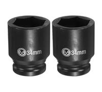 sourcing map 2pcs 6 Point Deep Impact Socket 3/4" Drive 34mm Metric CR-V Steel Hex Nut Bolt Sockets 2.4" Long for Auto Machine Repair