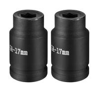 sourcing map 2pcs 6 Point Impact Socket 1" Drive 17mm Metric Socket CR-V Steel Spindle Axle Hex Sockets for Machine Shaft Nuts Bolts Repair, Black