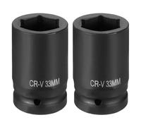 sourcing map 2pcs 6 Point Impact Socket 1" Drive 33mm Metric Socket CR-V Steel Spindle Axle Hex Sockets for Machine Shaft Nuts Bolts Repair, Black