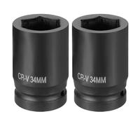sourcing map 2pcs 6 Point Impact Socket 1" Drive 34mm Metric Socket CR-V Steel Spindle Axle Hex Sockets for Machine Shaft Nuts Bolts Repair, Black