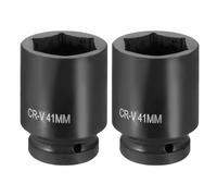 sourcing map 2pcs 6 Point Impact Socket 1" Drive 41mm Metric Socket CR-V Steel Spindle Axle Hex Sockets for Machine Shaft Nuts Bolts Repair, Black