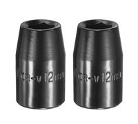 sourcing map 2pcs 6 Point Impact Socket 12mm Shallow Metric Hex Socket 1/2" Square Drive Electrophoretic Coating CR-V Steel for Industrial Grade Spindle Axle Nut Socket, Black