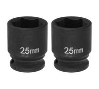 sourcing map 2pcs 6 Point Impact Socket 25mm Metric Socket 1/2" Square Drive 1.65" (42mm) Long Phosphated Cr-Mo Steel Spindle Axle Hex Nut Sockets, Black