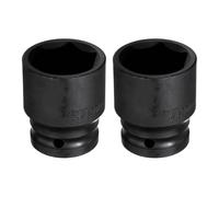 sourcing map 2pcs 6 Point Impact Socket 27mm Shallow Metric Hex Socket 1/2" Shallow Square Drive Electrophoretic Coating CR-Mo Steel for Industrial Grade Spindle Axle Nut Socket, Black