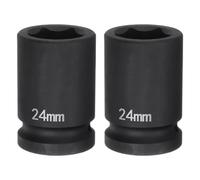 sourcing map 2pcs 6-Point Impact Socket 3/4" Drive 24mm Metric 40Cr Alloy Steel Spindle Axle Nut Impact Socket