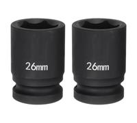 sourcing map 2pcs 6-Point Impact Socket 3/4" Drive 26mm Metric 40Cr Alloy Steel Spindle Axle Nut Impact Socket