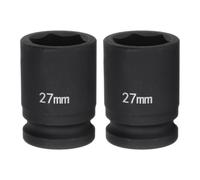 sourcing map 2pcs 6-Point Impact Socket 3/4" Drive 27mm Metric 40Cr Alloy Steel Spindle Axle Nut Impact Socket