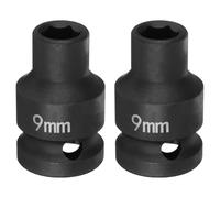 sourcing map 2pcs 6 Point Impact Socket 9mm Metric Socket 1/2" Square Drive 1.5" (38mm) Long Phosphated Cr-Mo Steel Spindle Axle Hex Nut Sockets, Black