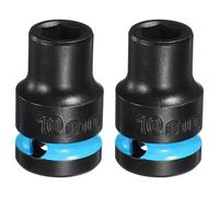 sourcing map 2Pcs 6 Point Shallow Impact Socket 1/2" Drive 10mm Metric CR-V Steel Spindle Axle Hex Nut Bolt Sockets 1.5" Long for Auto Machine Repair, Blue Black