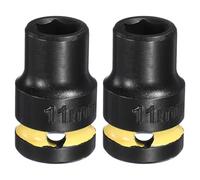 sourcing map 2Pcs 6 Point Shallow Impact Socket 1/2" Drive 11mm Metric CR-V Steel Spindle Axle Hex Nut Bolt Sockets 1.5" Long for Auto Machine Repair, Yellow Black