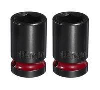 sourcing map 2Pcs 6 Point Shallow Impact Socket 1/2" Drive 15mm Metric CR-V Steel Spindle Axle Hex Nut Bolt Sockets 1.5" Long for Auto Machine Repair, Purple Black