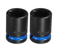 sourcing map 2Pcs 6 Point Shallow Impact Socket 1/2" Drive 18mm Metric CR-V Steel Spindle Axle Hex Nut Bolt Sockets 1.5" Long for Auto Machine Repair, Blue Black