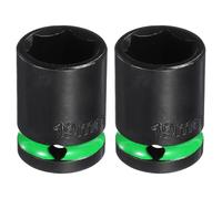 sourcing map 2Pcs 6 Point Shallow Impact Socket 1/2" Drive 19mm Metric CR-V Steel Spindle Axle Hex Nut Bolt Sockets 1.5" Long for Auto Machine Repair, Green Black