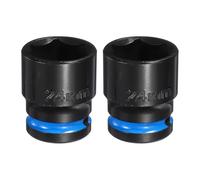 sourcing map 2Pcs 6 Point Shallow Impact Socket 1/2" Drive 24mm Metric CR-V Steel Spindle Axle Hex Nut Bolt Sockets 1.5" Long for Auto Machine Repair, Dark Blue Black
