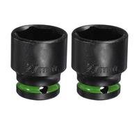 sourcing map 2Pcs 6 Point Shallow Impact Socket 1/2" Drive 27mm Metric CR-V Steel Spindle Axle Hex Nut Bolt Sockets 1.7" Long for Auto Machine Repair, Green Black