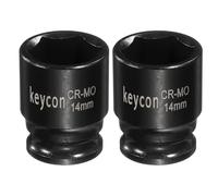 sourcing map 2Pcs 6 Point Shallow Impact Socket 1/4" Drive 14mm,Cr-Mo Steel | Metric Standard Socket,Spindle Axle Hex Nut Bolt Sockets,for Auto Machine Repair