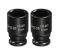 sourcing map 2Pcs 6 Point Shallow Impact Socket 1/4 Inch Drive 11mm Metric Standard Socket Cr-Mo Steel Spindle Axle Hex Nut Bolt Sockets for Auto Machine Repair