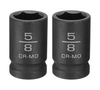 sourcing map 2pcs 6 Point Shallow Impact Socket 5/8" Socket 1/2" Square Drive 38mm (1.5") Long 40cr Alloy Steel for Home Auto Axle Hex Nuts Bolts Repair, Black