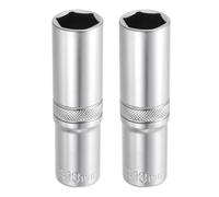 sourcing map 2pcs 6 Points Deep Socket 3/8" Drive 13mm Deep Metric CR-V Steel Polished Nickel Plating Impact Sockets 64mm / 2.5" Long Flip Sleeve Tool for Home Auto Nuts Bolts Repair