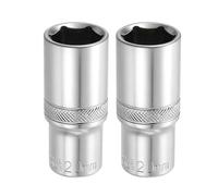 sourcing map 2pcs 6 Points Deep Socket 3/8" Drive 20mm Deep Metric CR-V Steel Polished Nickel Plating Impact Sockets 64mm / 2.5" Long Flip Sleeve Tool for Home Auto Nuts Bolts Repair