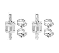 sourcing map 2Pcs 6mm (1/4") Fuel Check Valve, Non-Return One Way Check Valve with Clamps, Aluminum Alloy Control Accessories for Petrol, Diesel, Gas, Oil, Air, Water, Silver
