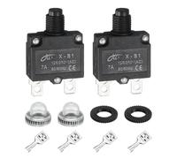 sourcing map 2PCS 7A Thermal Circuit Breakers, 125/250V AC,32V DC Manual Reset Push Button Overload Protector Circuit Breaker with Waterproof Button Caps Quick Connector Terminals, X-B1