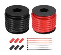 sourcing map 2pcs 8 AWG Silicone Electrical Wire Spool, 8 Gauge 4.6m/15ft Tinned Copper Electrical Wires with Heat Shrink Tubing & Cable Ties for Automotive, RV Inverter - Red & Black