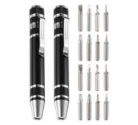 sourcing map 2pcs 8 in 1 Mini Pocket Pen Screwdriver Set CR-V Multi-Function Small Magnetic Screw Driver with Phillips and Flat Head Bits for Computer Eyeglasses, Black