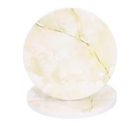 sourcing map 2Pcs Absorbent Coasters Yellow Marble Gilding Pattern Round Coaster with Cork Backing Non-Slip for Home Office 4inches.