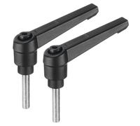 sourcing map 2pcs Adjustable Clamping Lever Handle M5 x 25mm Metric 304 Stainless Steel Male Threaded Stud Hand Knobs Push Button Ratchet Rotating Screw Handles Bolts with Locking Lever Black