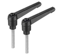 sourcing map 2pcs Adjustable Clamping Lever Handle M5 x 35mm Metric 304 Stainless Steel Male Threaded Stud Hand Knobs Push Button Ratchet Rotating Screw Handles Bolts with Locking Lever Black