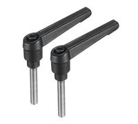 sourcing map 2pcs Adjustable Clamping Lever Handle M6 x 35mm Metric 304 Stainless Steel Male Threaded Stud Hand Knobs Push Button Ratchet Rotating Screw Handles Bolts with Locking Lever Black