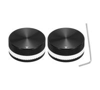 sourcing map 2Pcs Aluminium Potentiometer Knobs, 1/4"(6mm) Volume Audio Control Knobs 18mm x 40mm Potentiometer Screw Type for Guitar Bass with Black White Rubber Ring and Wrench, Black