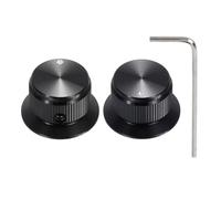 sourcing map 2Pcs Aluminium Potentiometer Knobs 1/4" Volume Tone Control Top Hat Knobs for Guitar Instruments Audio Mixer Amplifier with Polished Edge and Indicator Black